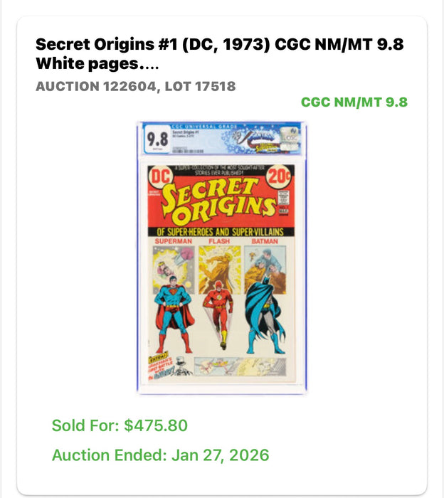 Secret Origins #1 (2-3/73) - CGC 9.8 FANTAST COLLECTION - CGC4598087025 - GCSLLC